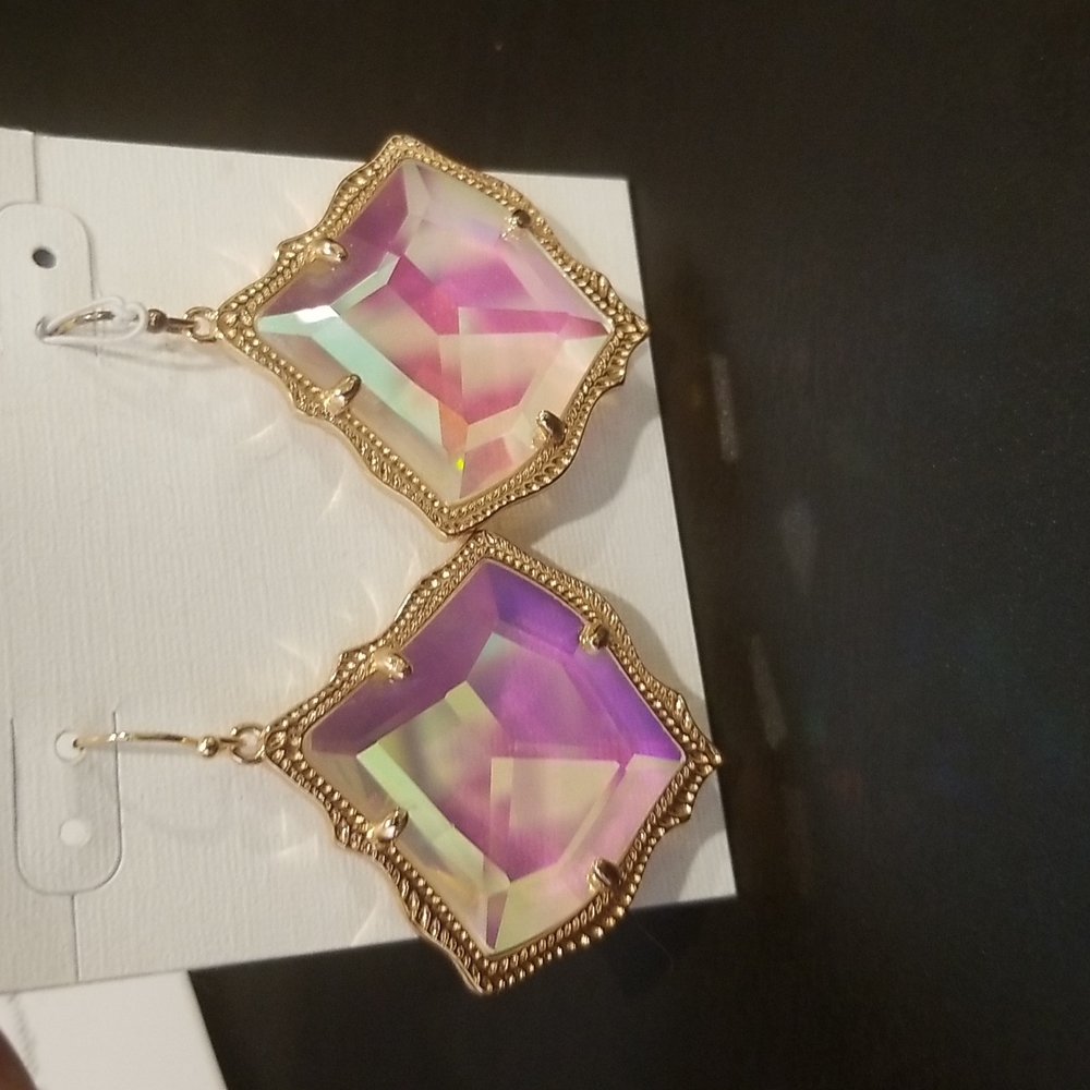 Kendra Scott Faceted Earrings 14K Rose Gold plated over brass . Pretty Dichroic